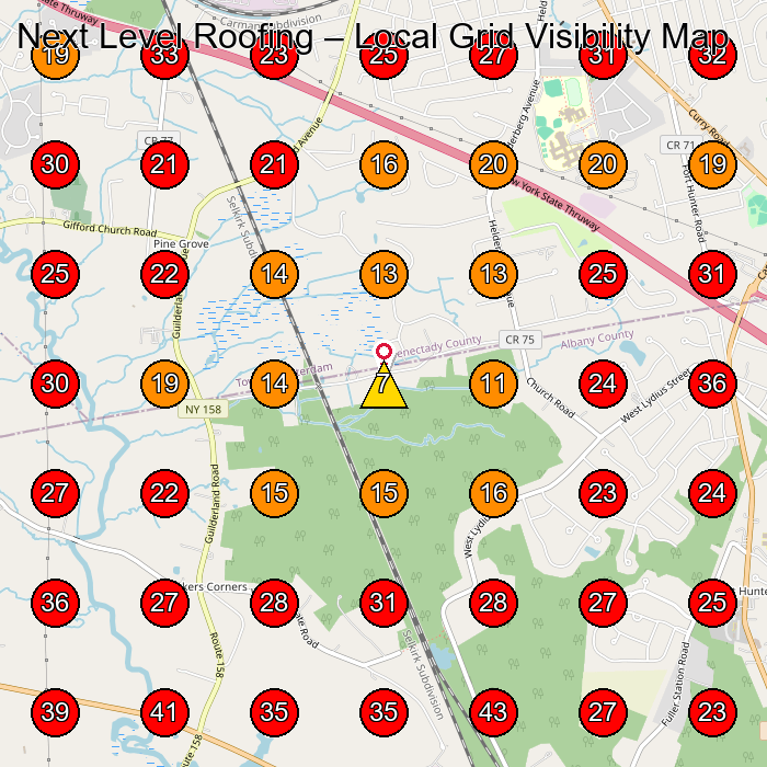 Next Level Roofing GeoGrid visibility map for Landscaper in Schenectady